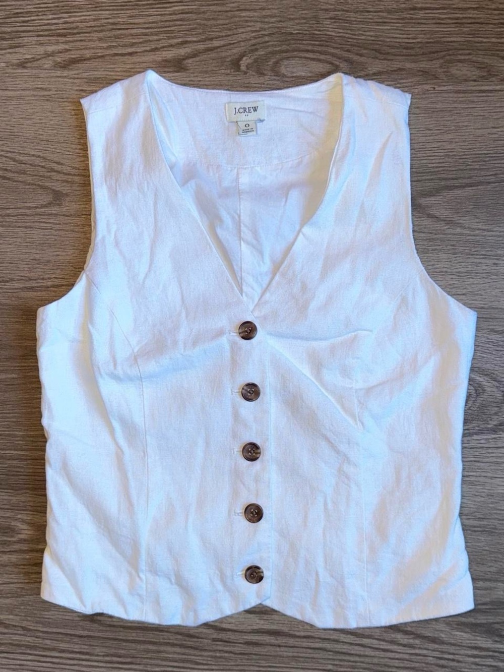 J. Crew White Linen Button-Front Vest
